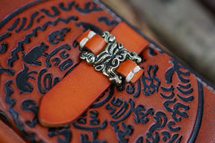 Handmade Leather Tooled Tibetan Totem Long Wallet Cool Zipper Clutch Wristlet Wallet for Men