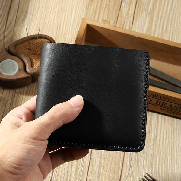 Handmade Black Leather Trifold Billfold Wallet Personalized Mens Trifold Wallets for Men