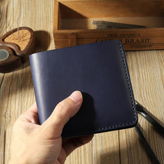 Handmade Blue Leather Trifold Billfold Wallet Personalized Mens Trifold Wallets for Men