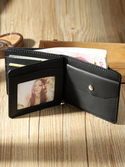 Handmade Black Leather Trifold Billfold Wallet Personalized Mens Trifold Wallets for Men