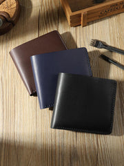 Handmade Coffee Leather Trifold Billfold Wallet Personalized Mens Trifold Wallets for Men