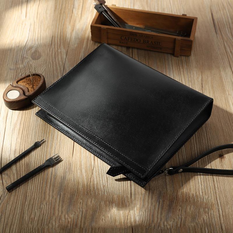 Handmade Mens Large Clutch Wallets Personalized Black Leather Wristlet Wallets for Men