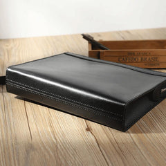 Handmade Mens Large Clutch Wallets Personalized Black Leather Wristlet Wallets for Men