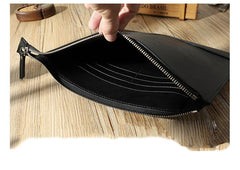 Handmade Mens Slim Clutch Purse Folder Purse Personalized Black Leather Envelope Bag for Men