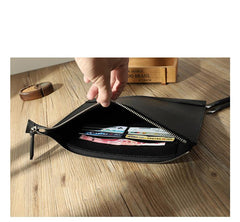 Handmade Mens Slim Clutch Purse Folder Purse Personalized Black Leather Envelope Bag for Men