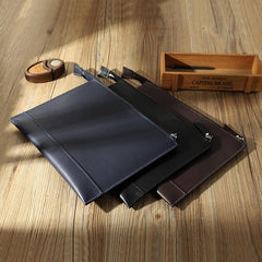 Handmade Mens Slim Clutch Purse Folder Purse Personalized Black Leather Envelope Bag for Men