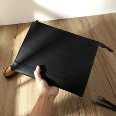 Handmade Mens Slim Clutch Purse Folder Purse Personalized Black Leather Envelope Bag for Men