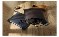 Handmade Mens Slim Clutch Purse Folder Purse Personalized Black Leather Envelope Bag for Men