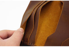 Handmade Slim Brown Leather Mens Bifold Long Wallet Lots Cards Long Wallet for Men