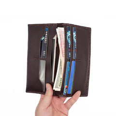 Handmade Slim Blue Leather Mens Bifold Long Wallet Lots Cards Long Wallet for Men