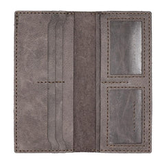 Handmade Slim Checkbook Wallet Khaki Leather Mens Bifold Long Wallet Lots Cards Long Wallet for Men