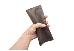 Handmade Slim Checkbook Wallet Leather Mens Bifold Long Wallet Lots Cards Long Wallet for Men