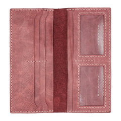 Handmade Slim Checkbook Wallet Leather Mens Bifold Long Wallet Lots Cards Long Wallet for Men