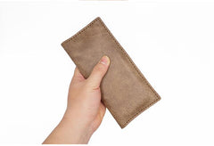 Handmade Slim Leather Mens Bifold Long Wallets Checkbook Wallet Lots Cards Long Wallet for Men