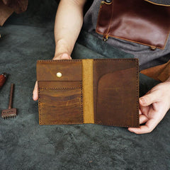 Handmade Slim Leather Mens Bifold Travel Wallets Passport Wallet Long Wallet for Men