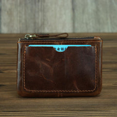 Vintage Small Slim Wallet Leather Men's Wallet Black Front Pocket Wallet Coin Holder Card Holder For Men - imessengerbags