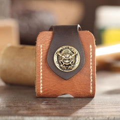 Handmade Brown Leather Mens Armor Zippo Lighter Cases With Belt Loop Zippo Standard Lighter Holders For Men