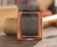 Handmade Brown Leather Mens Armor Zippo Lighter Cases With Belt Loop Zippo Standard Lighter Holders For Men