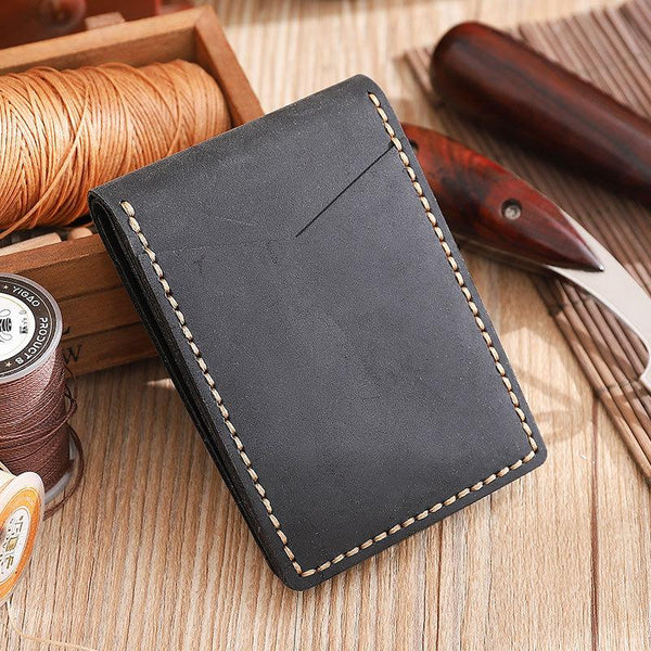 Handmade Black Leather Mens Licenses Wallet Personalized Bifold License Cards Wallets for Men