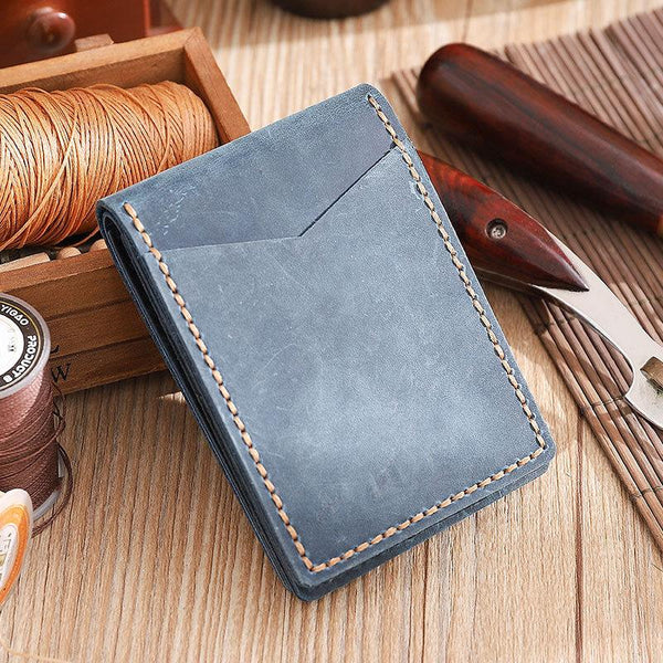 Handmade Blue Leather Mens Licenses Wallet Personalized Bifold License Cards Wallets for Men
