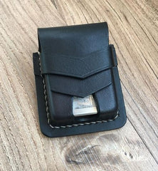 Handmade Black Leather Classic Zippo Lighter Pouch Standard Zippo Lighter Holder with Belt Loop For Men - imessengerbags