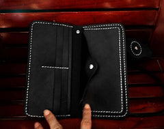 Handmade Black Leather Men's Long Biker Wallet Chain Wallet Long Biker Chain Wallet For Men - imessengerbags