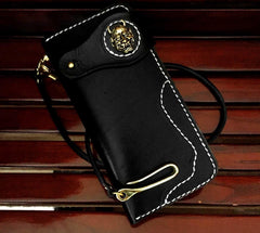 Handmade Black Leather Men's Long Biker Wallet Chain Wallet Long Biker Chain Wallet For Men - imessengerbags