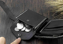 Handmade Black Leather Men's Small Biker Wallet Chain Wallet billfold Wallet with Chain For Men - imessengerbags