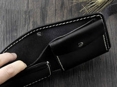Handmade Black Leather Men's Small Biker Wallet Chain Wallet billfold Wallet with Chain For Men - imessengerbags