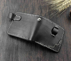 Handmade Black Leather Men's Small Biker Wallet Chain Wallet billfold Wallet with Chain For Men - imessengerbags