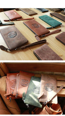 Vintage Black Leather Mens Phone Wallet Clutch Bag Wristlet Bag Zipper Long Wallet For Men - imessengerbags