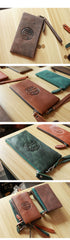 Vintage Black Leather Mens Phone Wallet Clutch Bag Wristlet Bag Zipper Long Wallet For Men - imessengerbags