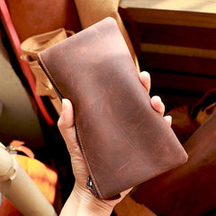 Vintage Black Leather Mens Phone Wallet Clutch Bag Wristlet Bag Zipper Long Wallet For Men - imessengerbags