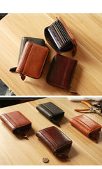 Black Leather Mens Card billfold Wallet Zipper Small Card Wallet Card Holders For Men - imessengerbags