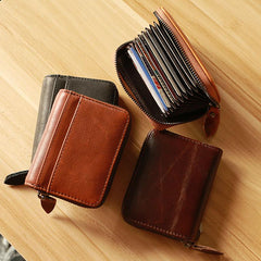 Black Leather Mens Card billfold Wallet Zipper Small Card Wallet Card Holders For Men - imessengerbags