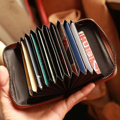 Black Leather Mens Card billfold Wallet Zipper Small Card Wallet Card Holders For Men