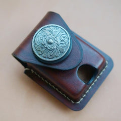 Coffee Handmade Leather Mens Armor Zippo Lighter Case Zippo Lighter Holder with Belt Loop for Men