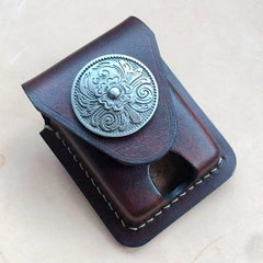 Coffee Handmade Leather Mens Armor Zippo Lighter Case Zippo Lighter Holder with Belt Loop for Men