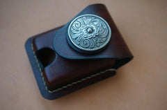 Coffee Handmade Leather Mens Armor Zippo Lighter Case Zippo Lighter Holder with Belt Loop for Men - imessengerbags