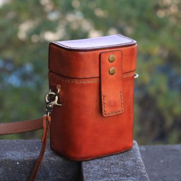 Handmade Brown Leather Mens Small Box Bag Shoulder Bag Messenger Bag for Men - imessengerbags