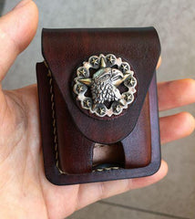 Handmade Brown Leather Mens Classic Zippo Lighter Case Zippo Lighter Pouch with Belt Loop For Men - imessengerbags