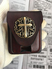 Handmade Coffee Leather Mens Armor Zippo Lighter Case Zippo Lighter Holder with Belt Loop for Men