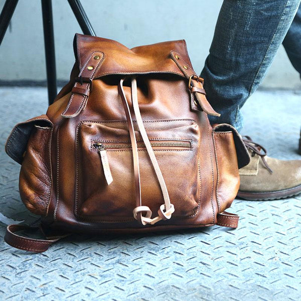 Handmade Cool Leather Mens Backpack Travel Backpacks Laptop Backpack for men - imessengerbags