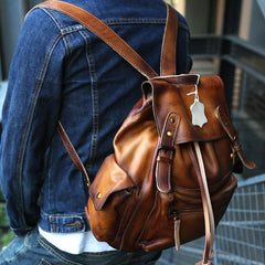 Handmade Cool Leather Mens Backpack Travel Backpacks Laptop Backpack for men