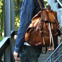 Handmade Cool Leather Mens Backpack Travel Backpacks Laptop Backpack for men