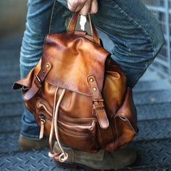 Handmade Cool Leather Mens Backpack Travel Backpacks Laptop Backpack for men