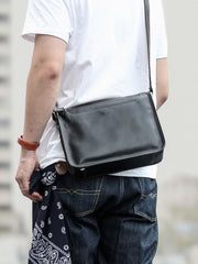 Handmade Dark Coffee Leather Mens 10 inches Courier Bag Brown Messenger Bags Dark Brown Postman Bags For Men - imessengerbags