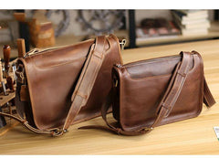 Handmade Dark Coffee Leather Mens 10 inches Courier Bag Brown Messenger Bags Dark Brown Postman Bags For Men - imessengerbags