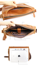 Handmade Dark Coffee Leather Mens 10 inches Courier Bag Brown Messenger Bags Dark Brown Postman Bags For Men - imessengerbags