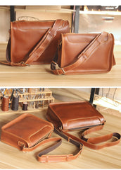 Handmade Dark Coffee Leather Mens 10 inches Courier Bag Brown Messenger Bags Dark Brown Postman Bags For Men - imessengerbags